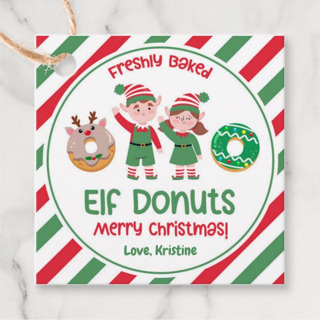 Jul North Pole Elf Donuts Gift Gåvor Etiketter (Framsida)