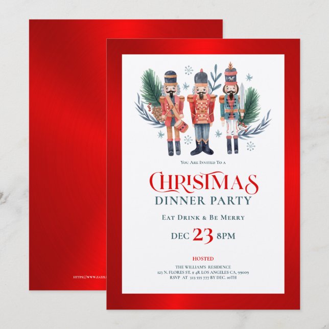 Jul nötkrackare middagsinbjudan inbjudningar (Fram/baksida)