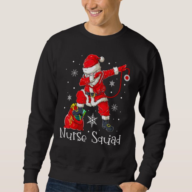 Jul Nurse Crew Squad Julafton Nursing Pajamas Ou Lång Ärmad Tröja (Framsida)