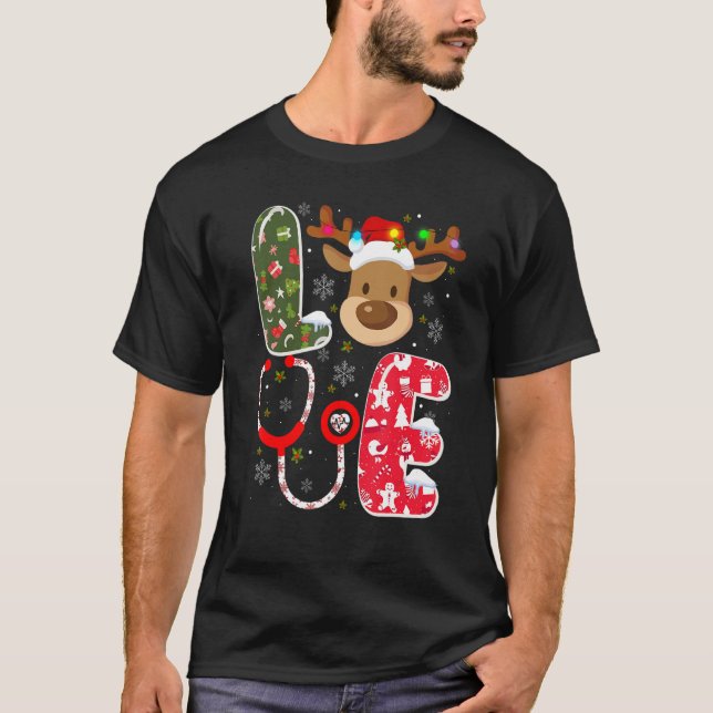 Jul Nurse Kärlek NICU RN ER Santa Reindeer Nur T Shirt (Framsida)