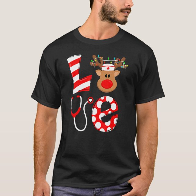 Jul Nurse Kärlek NICU RN ER Santa Reindeer Nur T Shirt (Framsida)