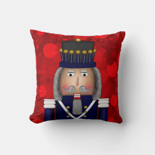 Jul Nutcracker Ansikte, blått kvadratiskt fyllo Kudde