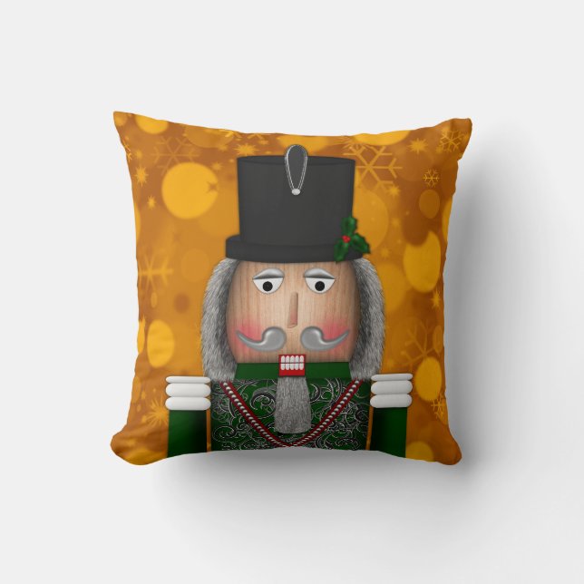 Jul Nutcracker Ansikte, Grönt-Square Pillow Kudde (Framsida)