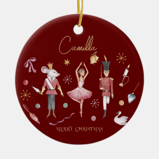 Jul Nutcracker Ballerina Whimsical Kids Namn Julgransprydnad Keramik (Framsidan)