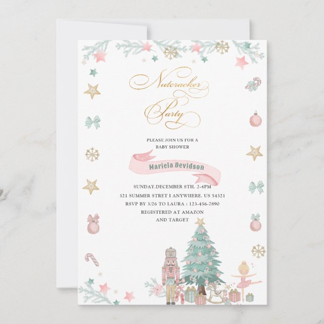 Jul Nutcracker Ballet Rosa vattencolor baby Inbjudningar (Framsida)