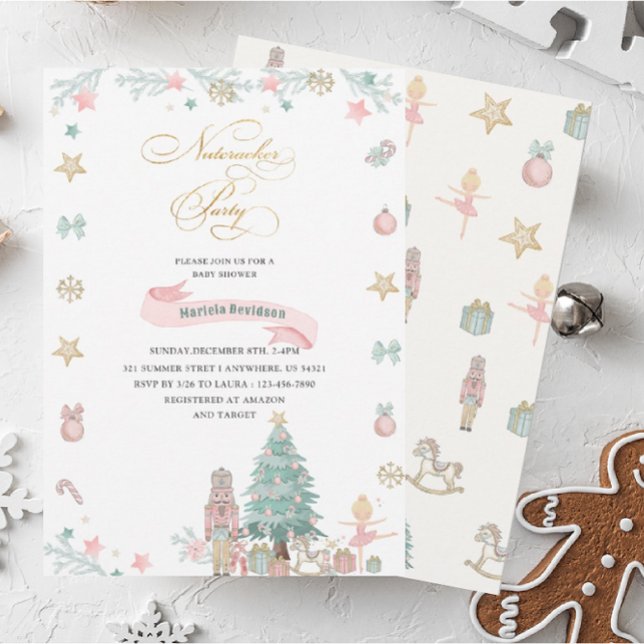 Jul Nutcracker Ballet Rosa vattencolor baby Inbjudningar (Skapare uppladdad)
