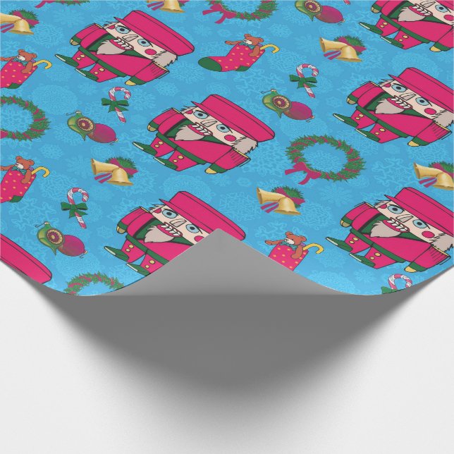Jul Nutcracker leksak,Blå snöflinga mönster Presentpapper (Hörn)