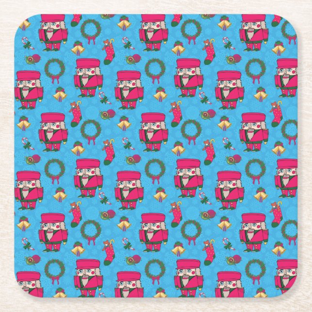 Jul Nutcracker leksak,Blå snöflinga mönster Underlägg Papper Kvadrat (Framsidan)