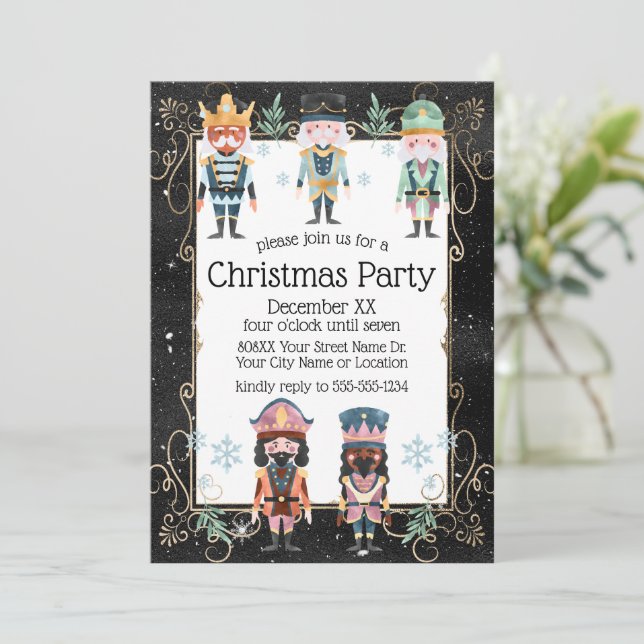 Jul Nutcracker Leksak Soldiers Guld och Black Inbjudningar (Stående Fram)