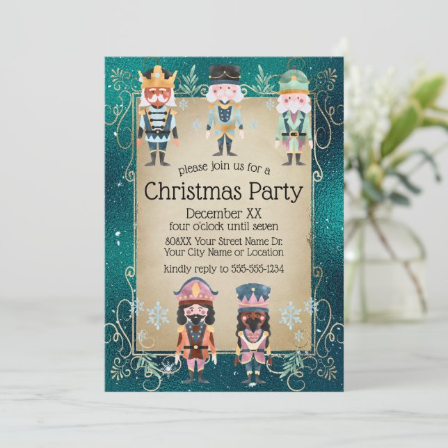Jul Nutcracker Leksak Soldiers på Shiny Grönt Inbjudningar (Stående Fram)