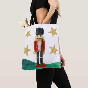 Jul Nutcracker med Guld Glitter Stars Tygkasse