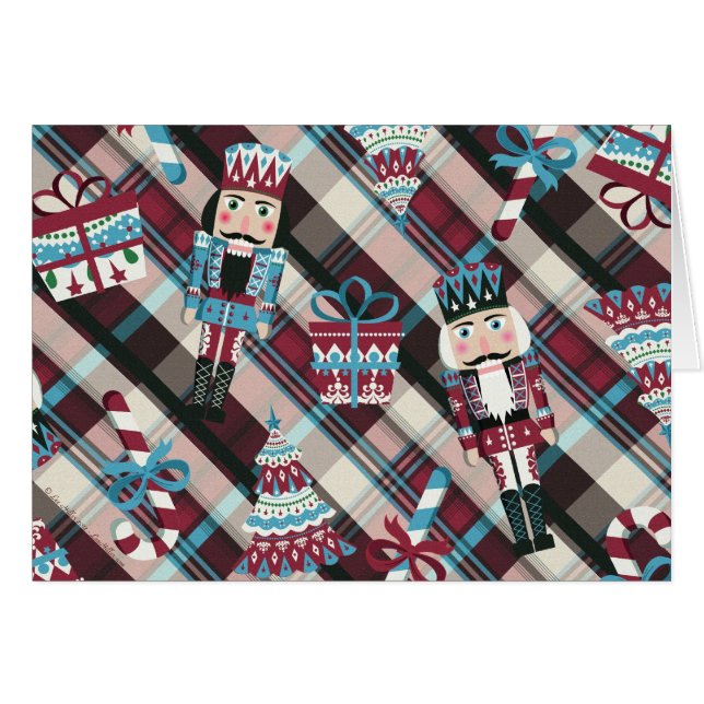 Jul Nutcracker Play Blue Burgundy Hälsningskort (Framsidan Horizontal)