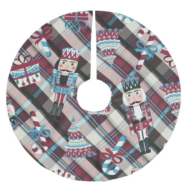 Jul Nutcracker Play Blue Burgundy Julgransmatta Borstad Polyester (Framsidan)