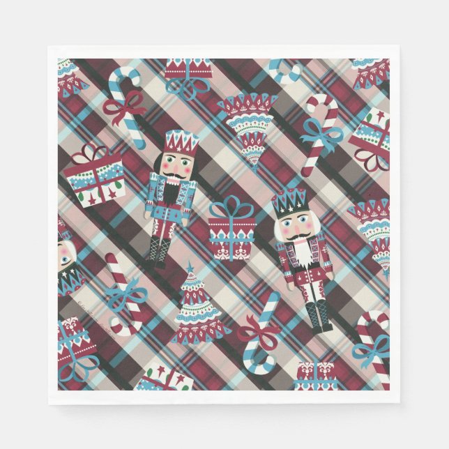Jul Nutcracker Play Blue Burgundy Napkins Pappersservett (Framsidan)