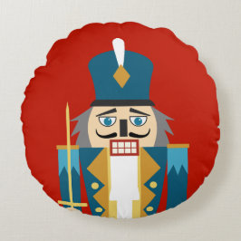 Jul Nutcracker Red Background Pillow Fodral Rund Kudde