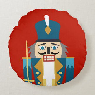 Jul Nutcracker Red Background Pillow Fodral Rund Kudde