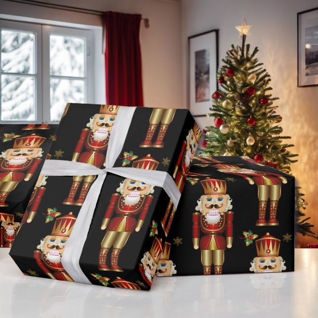 Jul Nutcracker Red Guld & Black Presentpapper (Skapare uppladdad)