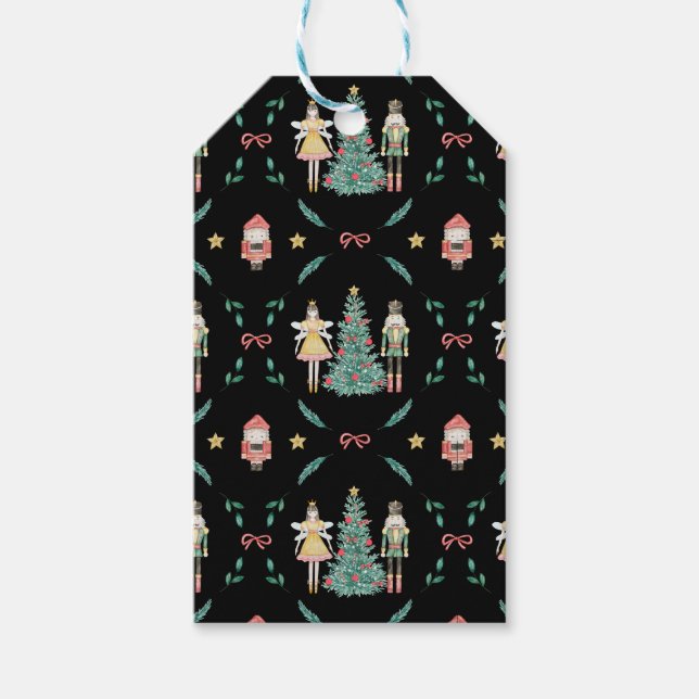 Jul Nutcracker Soldiers & Älvors på Black Presentetikett (Framsidan)