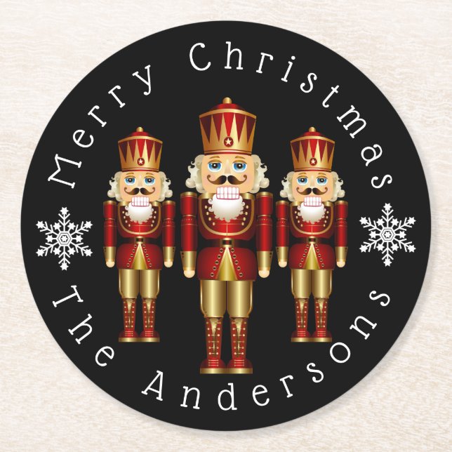 Jul Nutcrackers, röd och Guld personalisera Rou Underlägg Papper Rund (Framsidan)