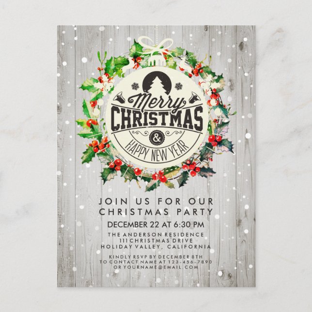 Jul Nya året Julfest Holly Wandean Snö Vykort (Framsida)