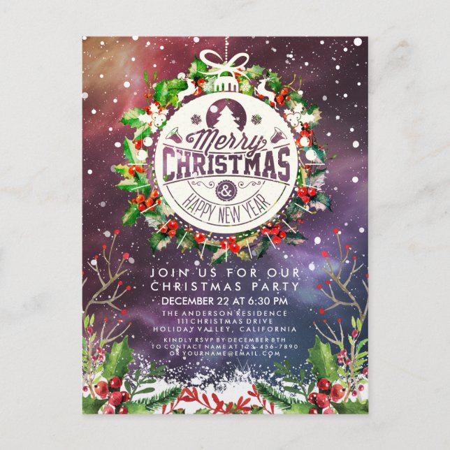 Jul Nya året Julfest Holly Wandean Snö Vykort (Framsida)