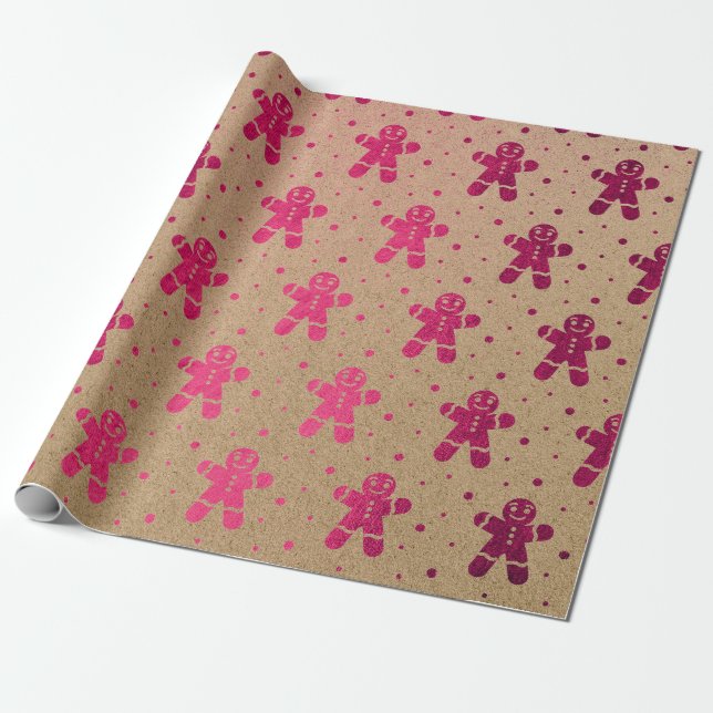 Jul - nyår Fuchsia Pepparkaksgubbe Kraft Presentpapper (Utrullad)
