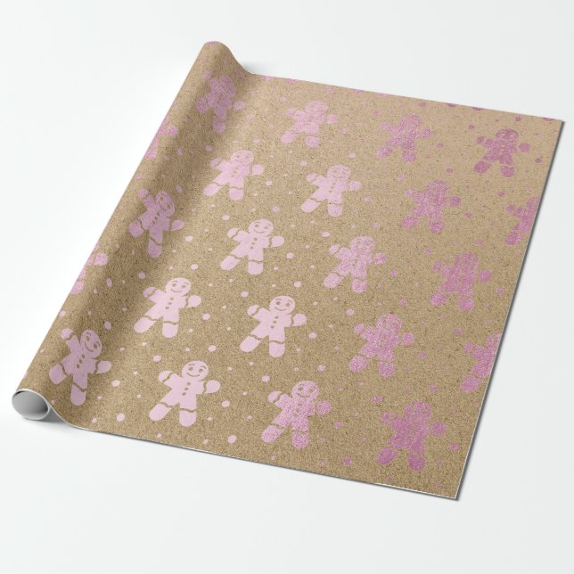 Jul - nyår Rosa Guld Pepparkaksgubbe Kraft Presentpapper (Utrullad)