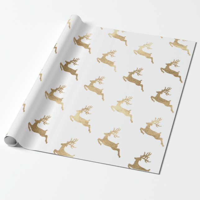 Jul - nyår White Golden Reindeer Presentpapper (Utrullad)