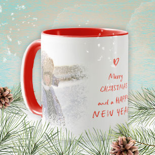 Jul - nyårsfoto Snö Red Heart Typography Mugg