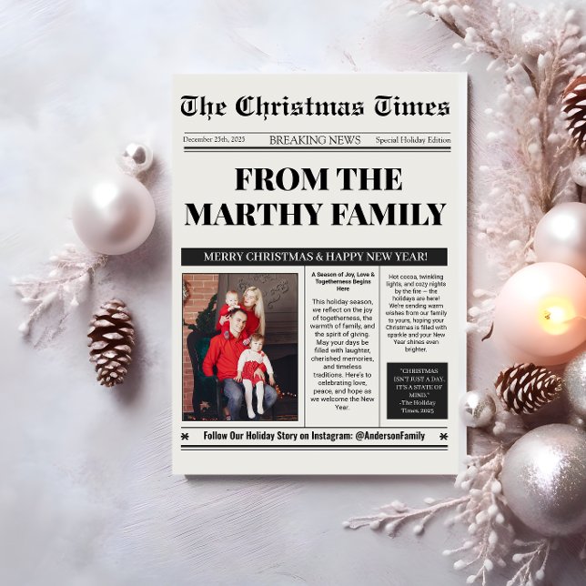 Jul Nyårsrevyns fotokollage jul  Julkort (Newspaper Year in Review Photo Collage Christmas Holiday Card)