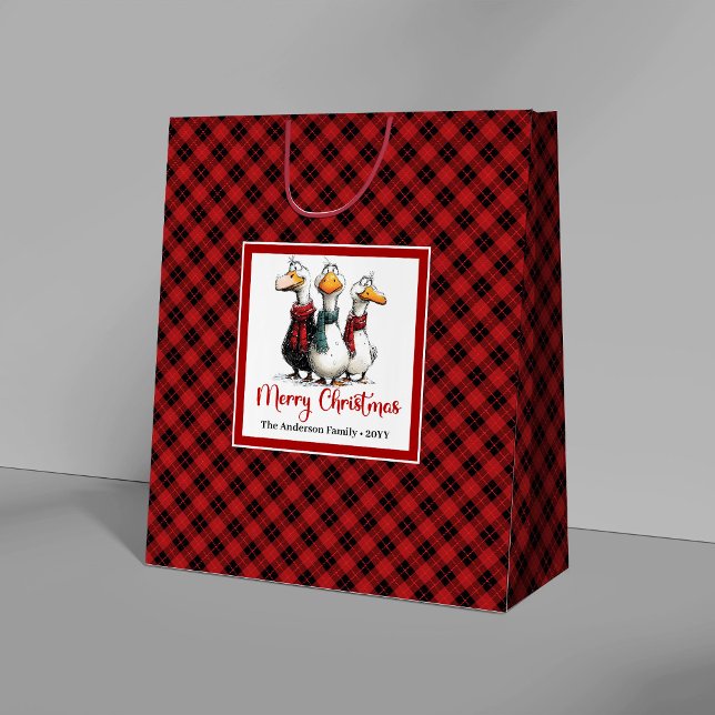 Jul Nyckfulla Dumma Gäss Humor Presentpåsar (Christmas Whimsical Silly Geese Humor Gift Bags)