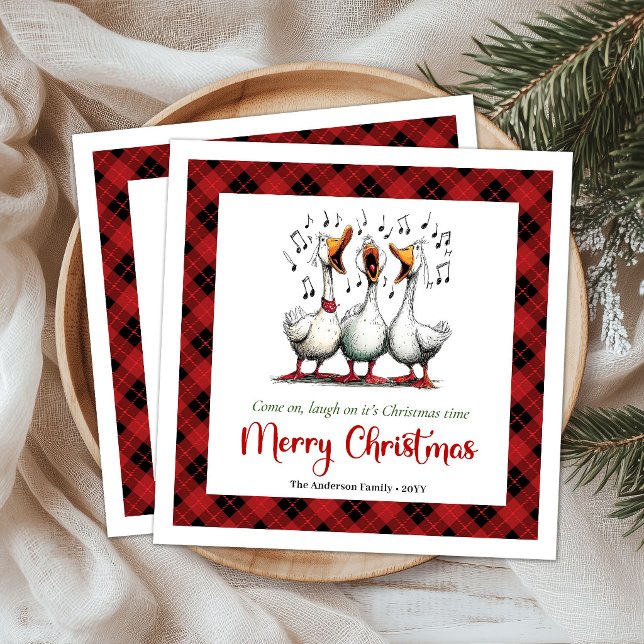 Jul Nyckfulla Dumma Gäss Lekfulla Servetter (Christmas Whimsical Silly Geese Playful Napkins)