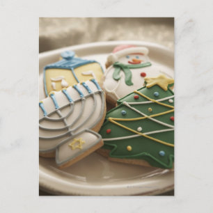Jul- och Hanukkah kakor pläterar på, Helg Vykort