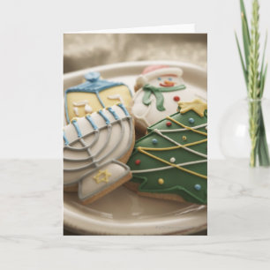 Jul- och Hanukkah kakor pläterar på, Helgkort
