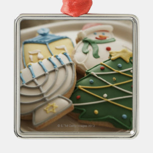 Jul- och Hanukkah kakor pläterar på, Julgransprydnad Metall