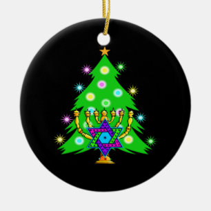 Jul och Hanukkah tillsammans Julgransprydnad Keramik