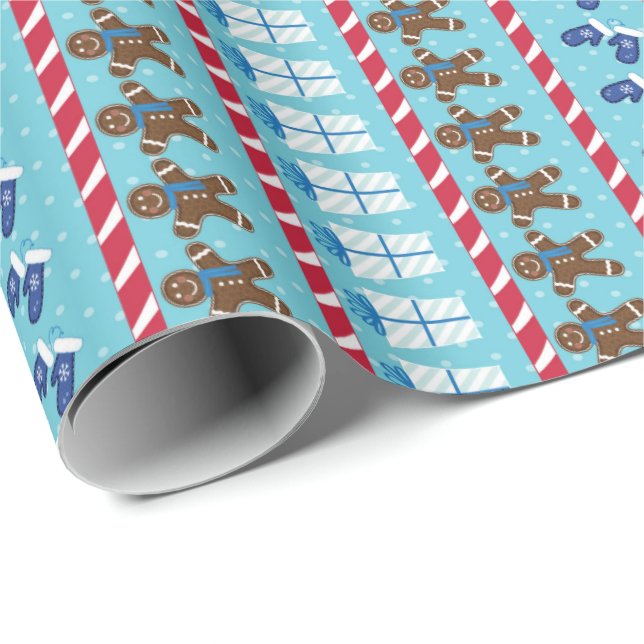 Jul och helgdag för pepparkaksgubbe blått görad presentpapper (Rullad Hörn)