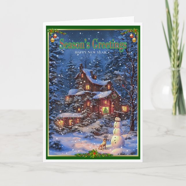 Jul och hund och snögubbe kort (Framsida)