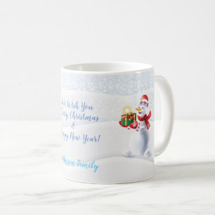 Jul och lycklig snögubbe för NewYear vinterhelgd Kaffemugg