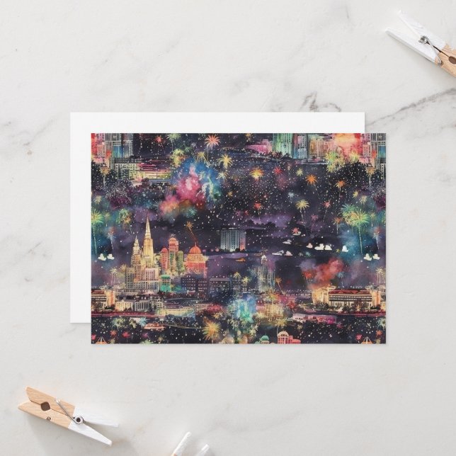 Jul- och nyårshelgen Las Vegas i vattenfärger Inbjudningar (Fram/Back In Situ)