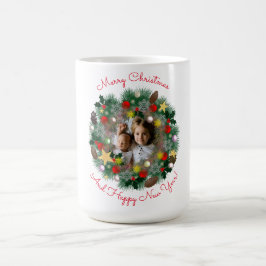 Jul- och nyårshelsningar, foto i krans kaffemugg