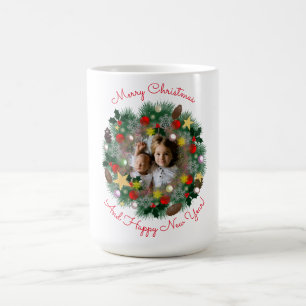 Jul- och nyårshelsningar, foto i krans kaffemugg