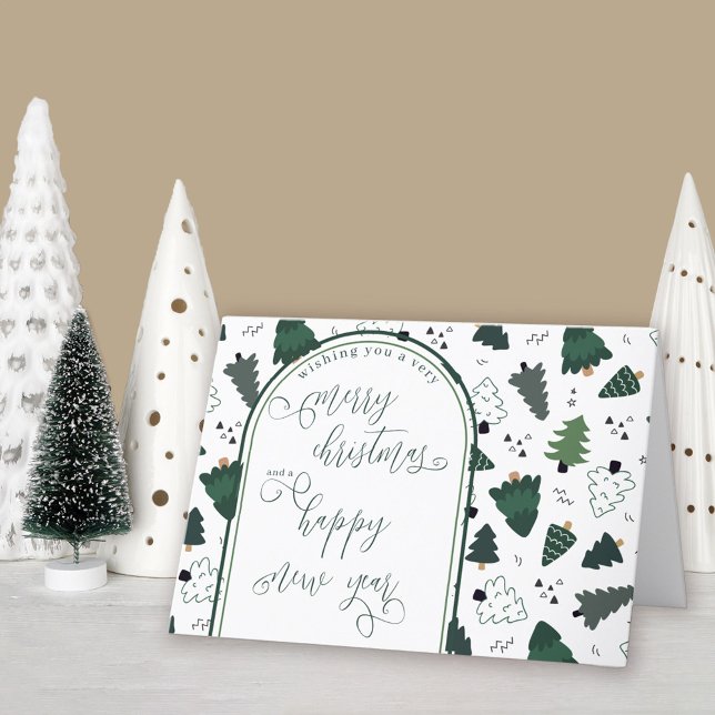 Jul- och nyårskalligrafi Grönt Träd Helgkort (Christmas & New Year holiday card available professionally printed or as printable digital download)