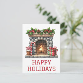 Jul- och nyårskort med brinnande öppen spis julkort