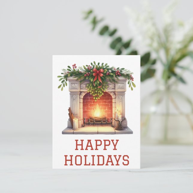 Jul- och Nyårskort med brinnande öppen spis Julkort (Stående Fram)
