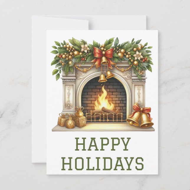 Jul- och Nyårskort med brinnande öppen spis Julkort (Framsida)