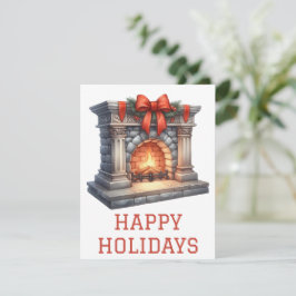 Jul- och Nyårskort med brinnande öppen spis Julkort