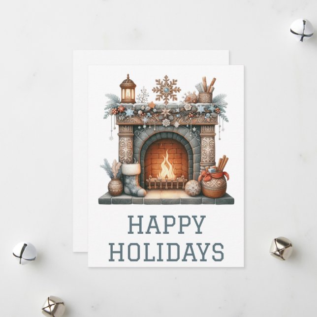 Jul- och nyårskort med öppen spis julkort (Fram/Back In Situ)