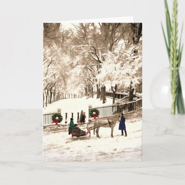 Jul och Snö om Boston Commons på 1870-talet Helgkort (Framsida)