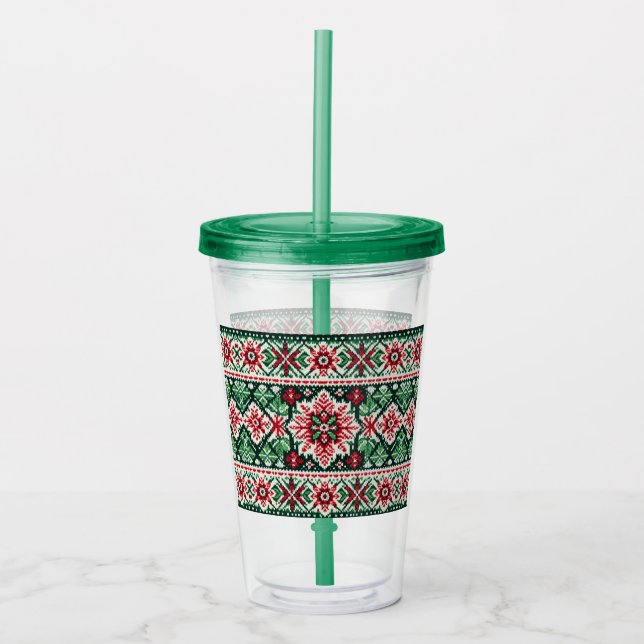 Jul- och vintermässa - röd och grönt take away mugg (Framsida)